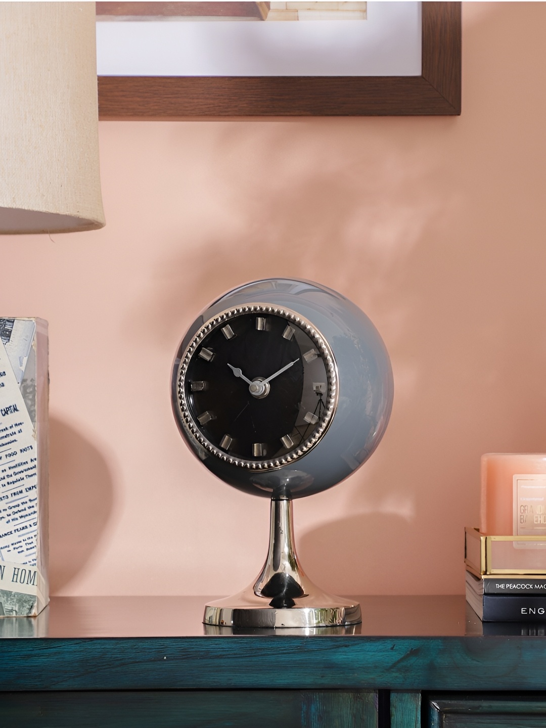 

Decor de Maison Grey and silver finish Circular Globe Contemporary Table Clock