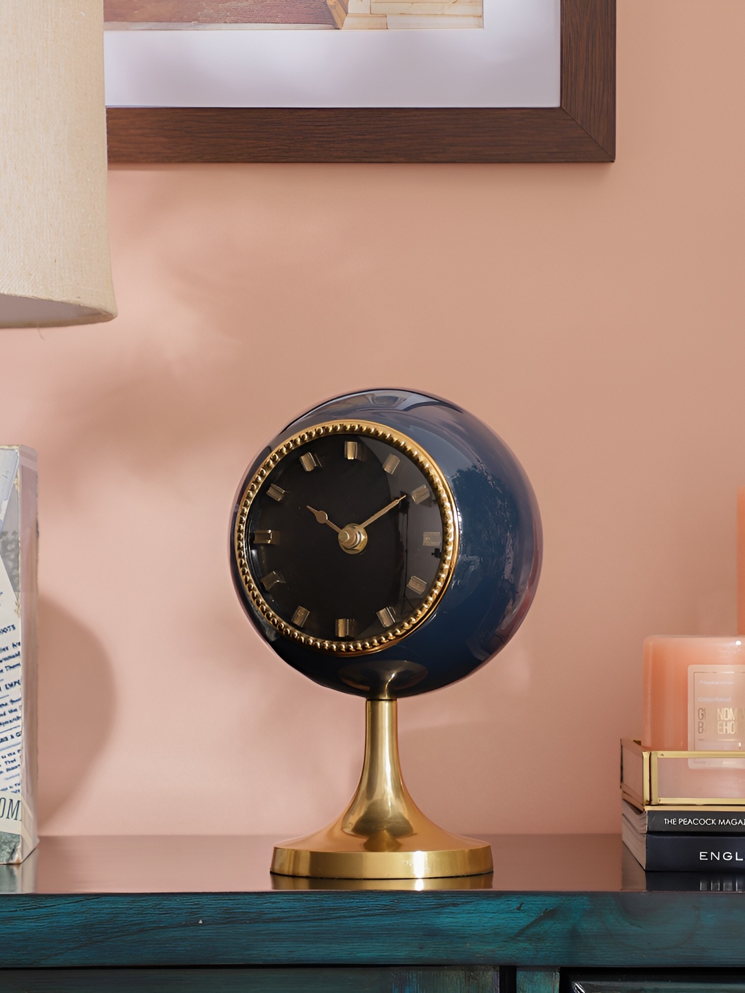 

Decor de Maison Teal Blue & Gold finish Circular Globe Table Clock