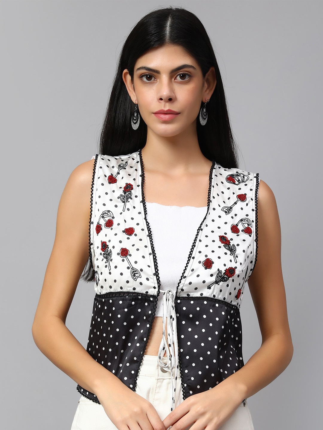 

Amagyaa Printed Embellished Tie-Up Shrug, Black
