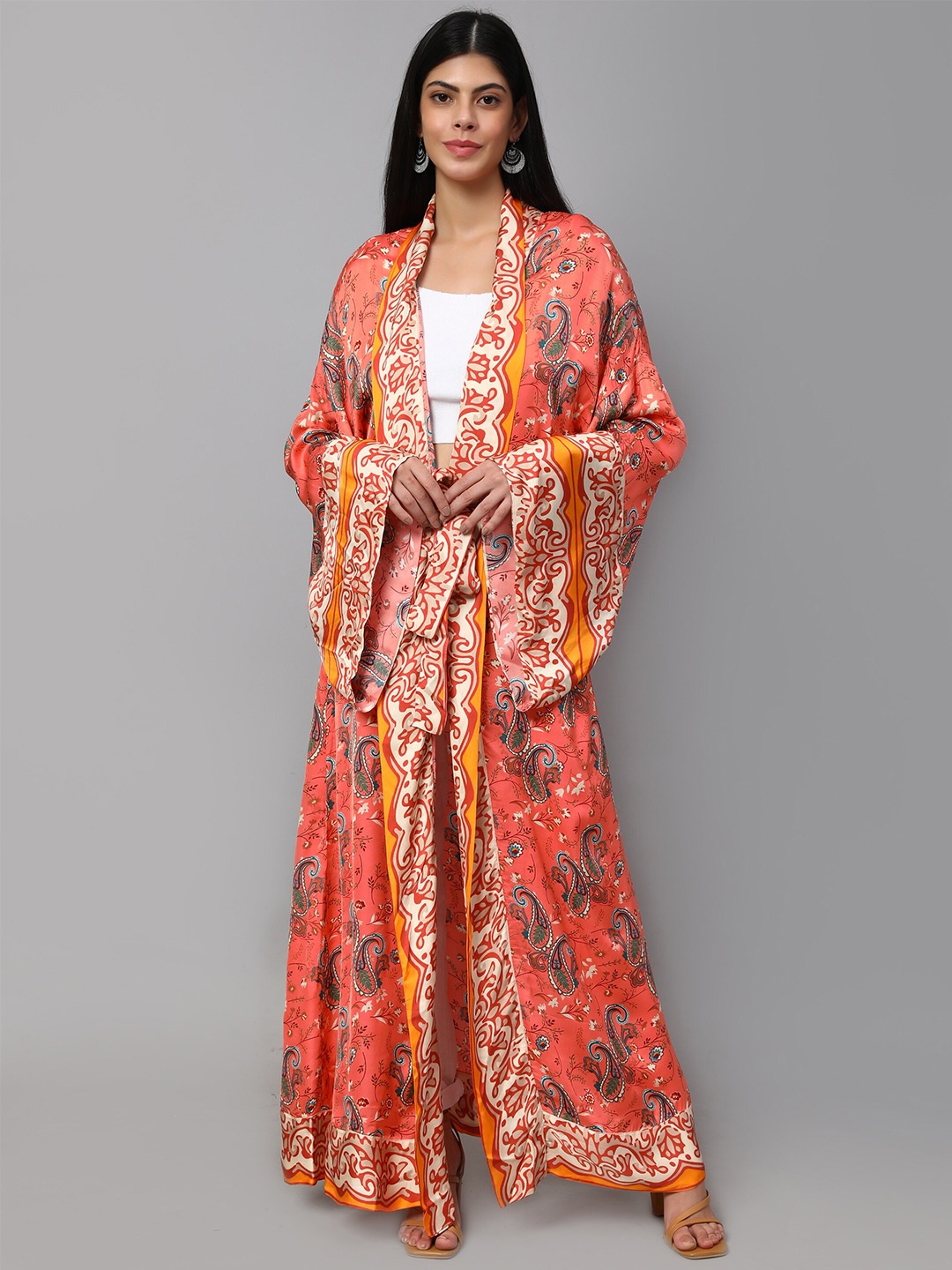 

Amagyaa Printed Longline Shrug, Peach