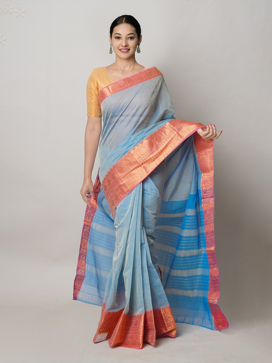 

Unnati Silks Woven Design Pure Cotton Zari Narayan Peth Saree, Blue