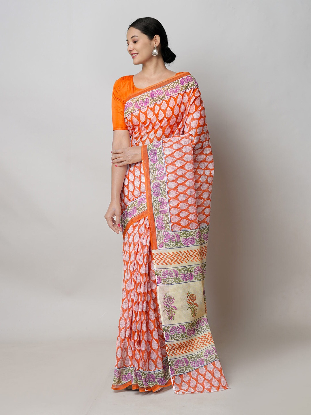 

Unnati Silks Ethnic Motifs Pure Cotton Handloom Kota Saree, Rust