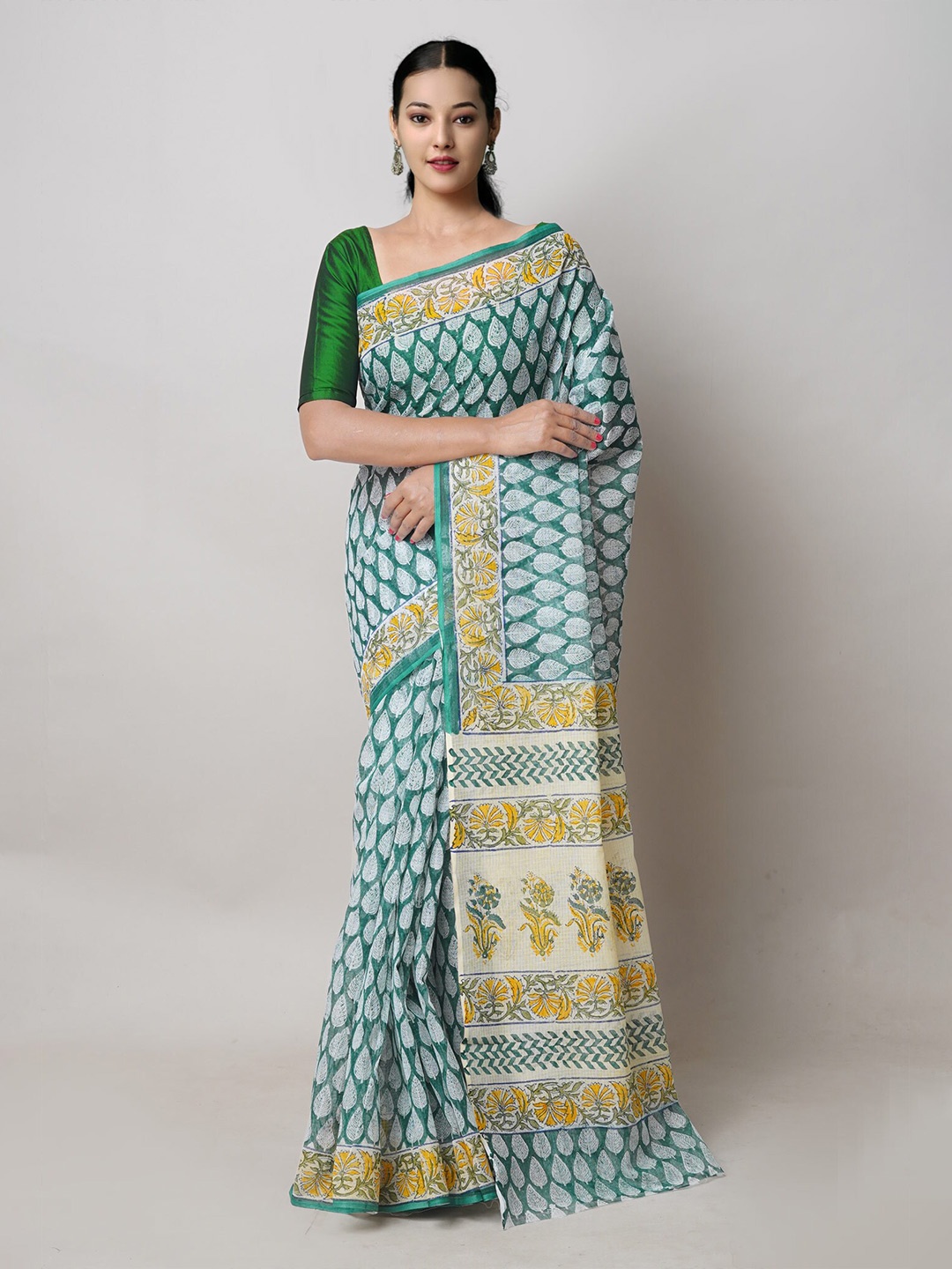 

Unnati Silks Ethnic Motifs Printed Pure Cotton Kota Saree, Green