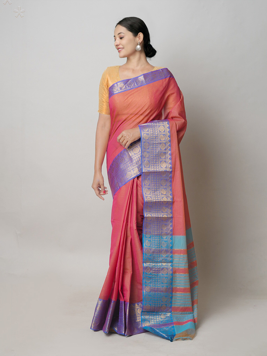 

Unnati Silks Woven Design Pure Cotton Zari Narayan Peth Saree, Peach