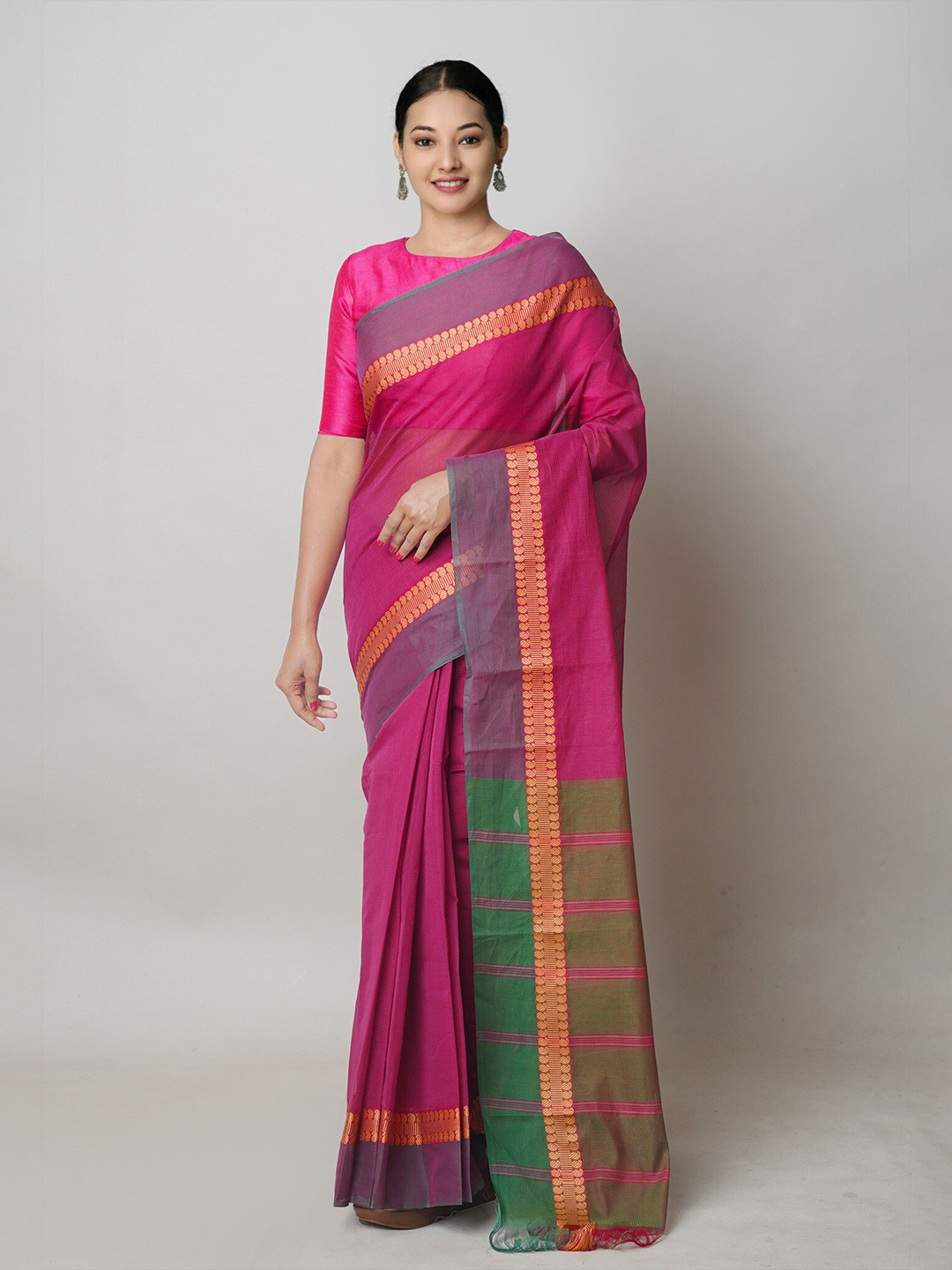 

Unnati Silks Solid Pure Cotton Narayan Peth Saree, Pink