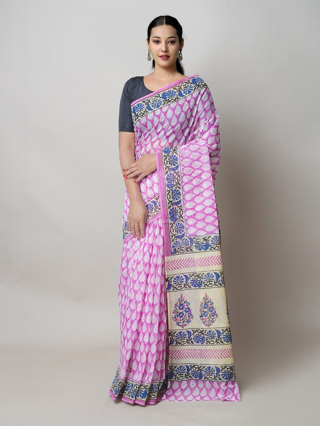 

Unnati Silks Ethnic Motifs Printed Pure Cotton Kota Saree, Pink