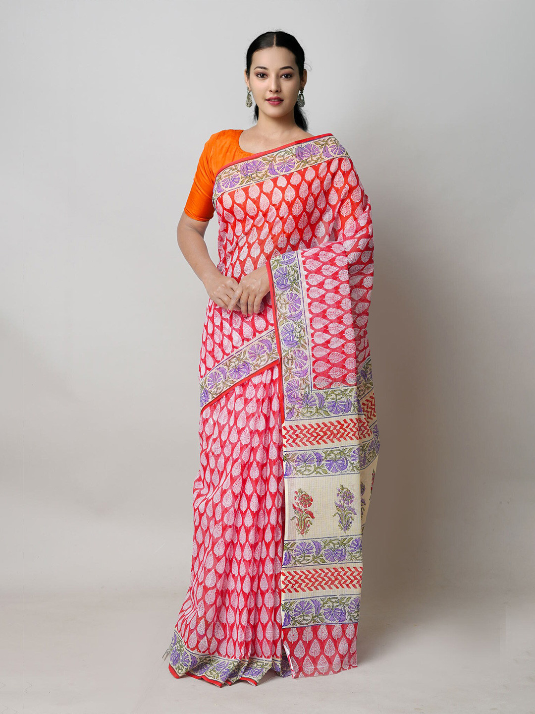

Unnati Silks Ethnic Motifs Printed Pure Cotton Kota Saree, Red