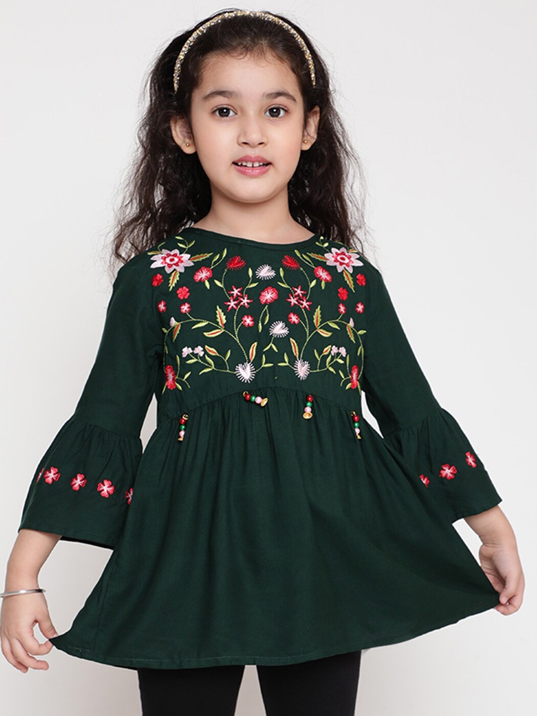 

BAESD Girls Floral Embroidered Peplum Top, Green