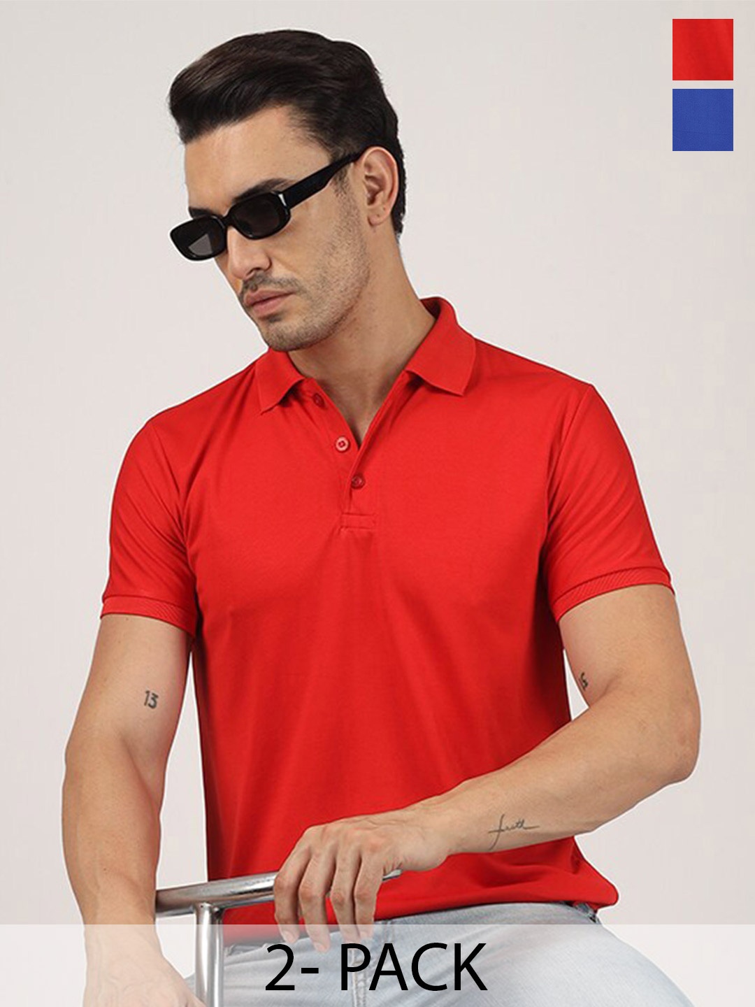 

Greylongg Pack of 2 Polo Collar Short Sleeves T-shirt, Red
