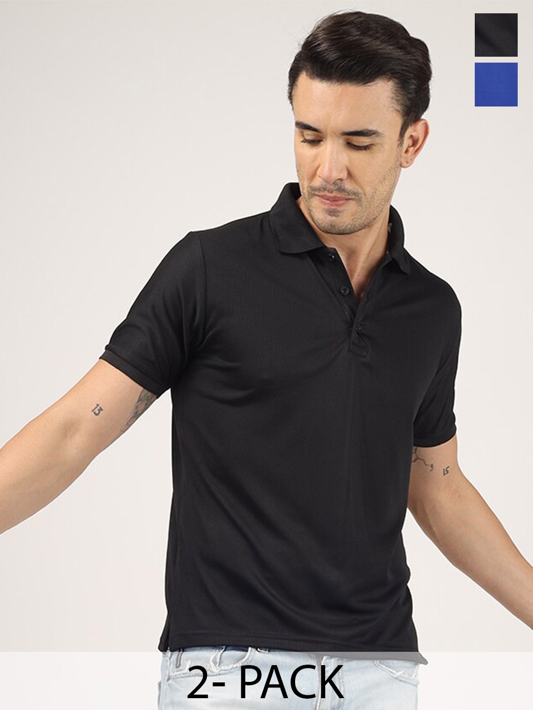 

Greylongg Pack of 2 Polo Collar Short Sleeves T-shirt, Black