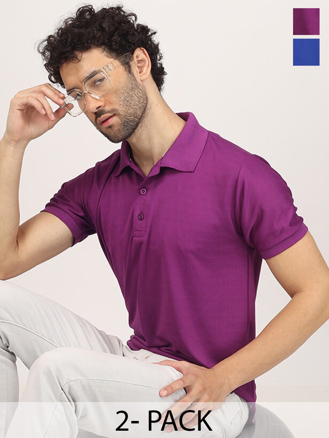 

Greylongg Pack of 2 Polo Collar Short Sleeves T-shirt, Purple