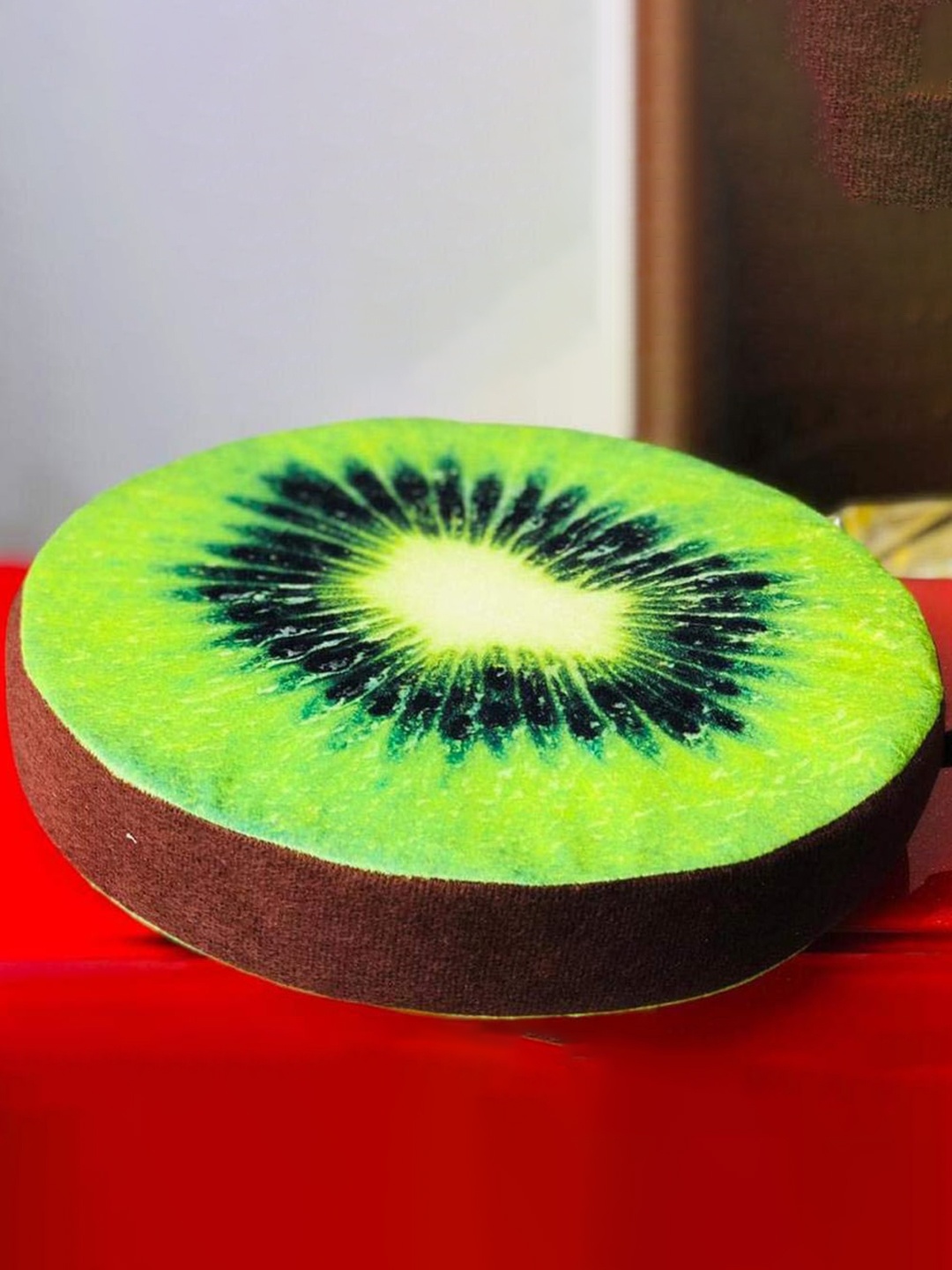 

ME & YOU Green Kiwi Fruit Printed Round Shape Cushion