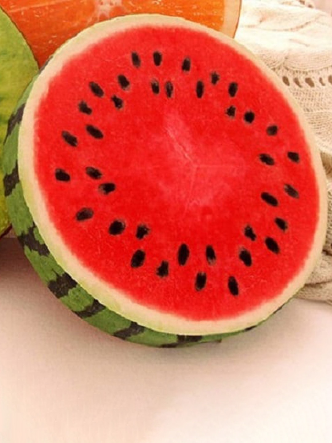 

ME & YOU Green & Red Fruit Printed Round Shape Cushion