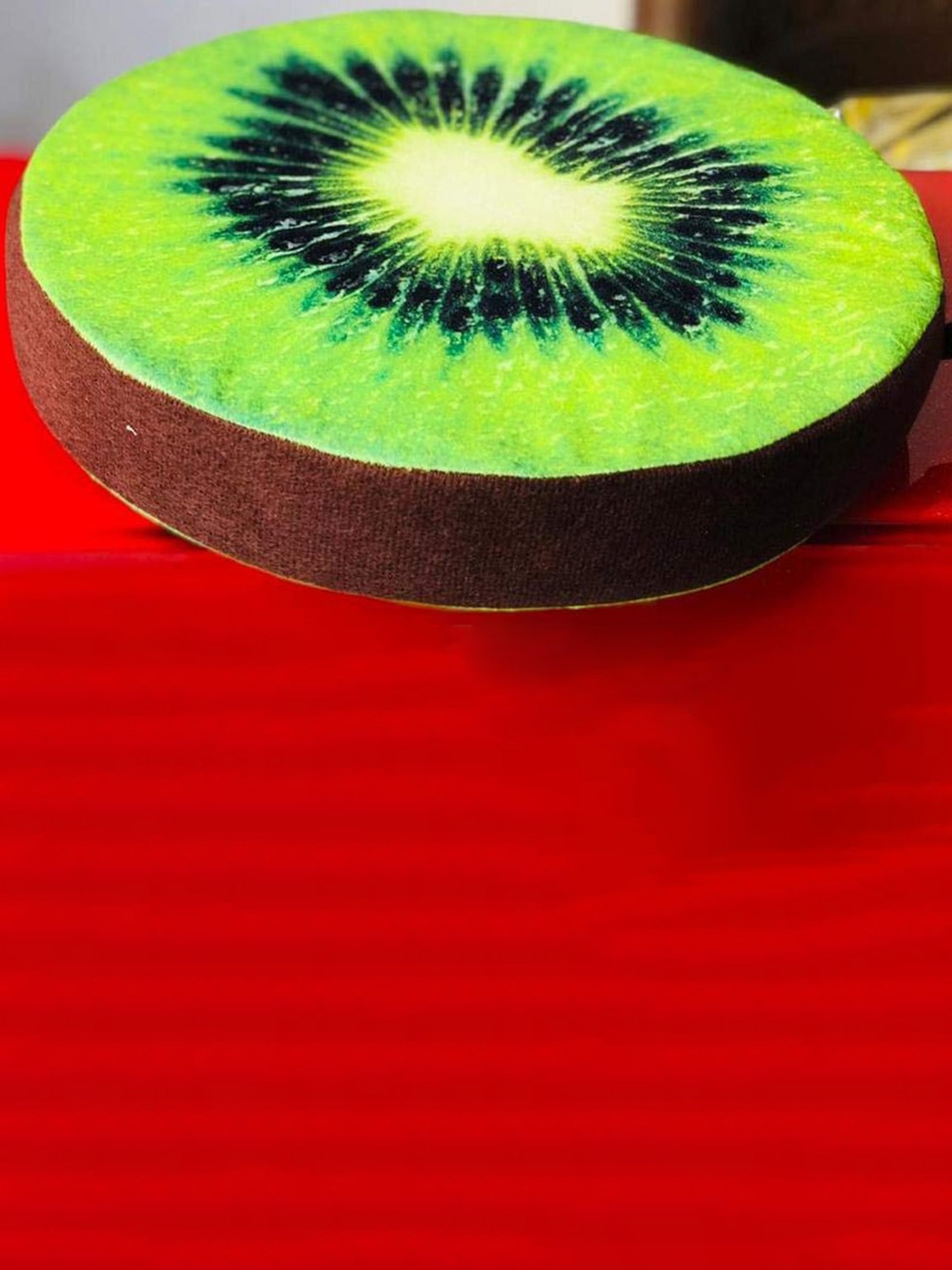 

ME & YOU Green Kiwi Fruit Velvet Round Cushion