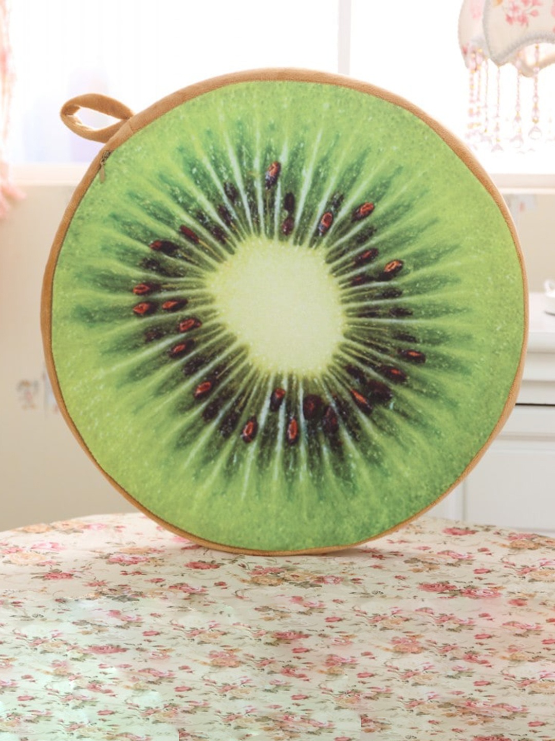 

ME & YOU Green Kiwi Fruit Velvet Round Cushion