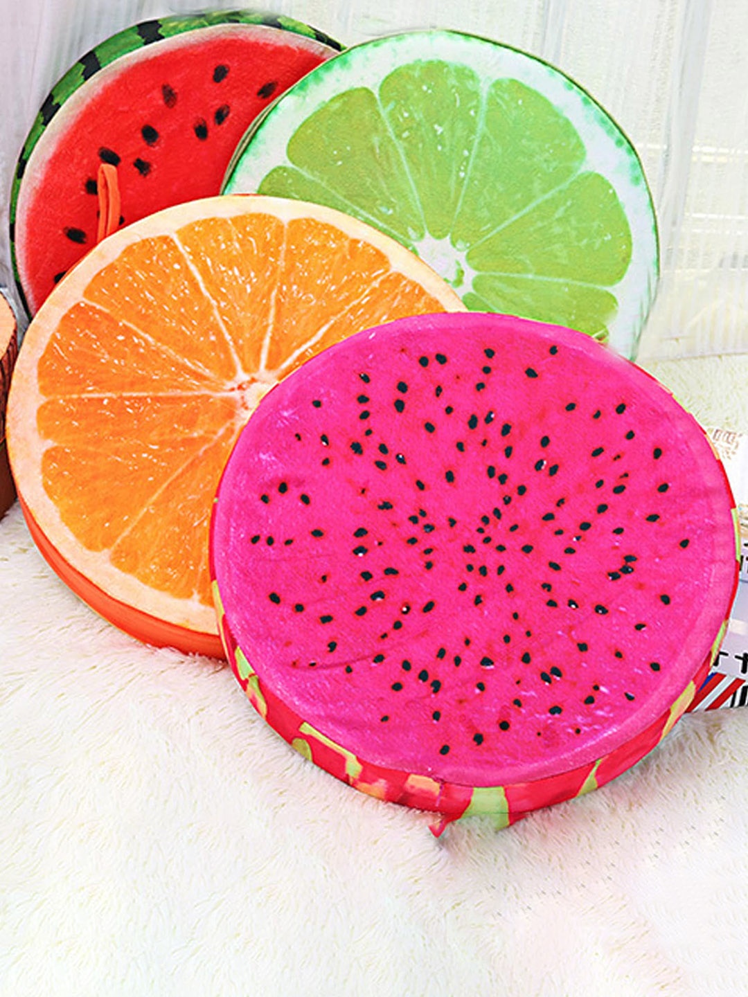

ME & YOU Green & Pink 4 Pieces Fruit Printed Round Shape Pillows, Red