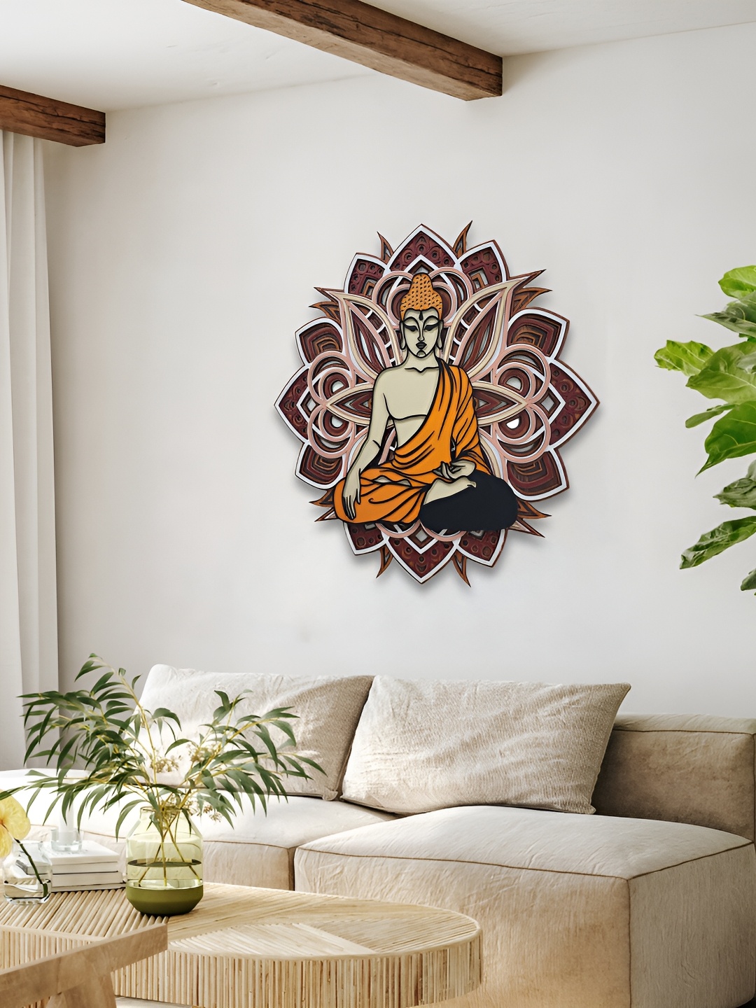 

CLAWCRAFTS Brown & Orange 3D Mandala Wooden Painting Wall Art