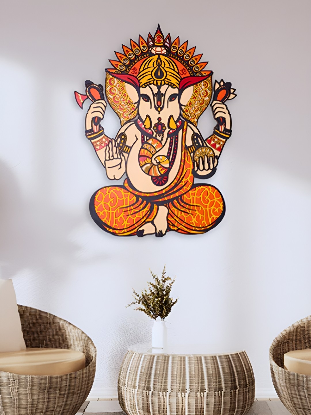 

CLAWCRAFTS Yellow & Red Wooden Ganesh Wall Decor