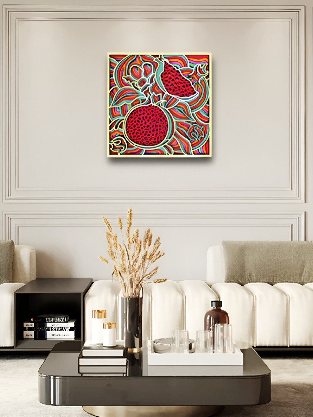 CLAWCRAFTS Red & Green Wooden 3D Mandala Wall Art