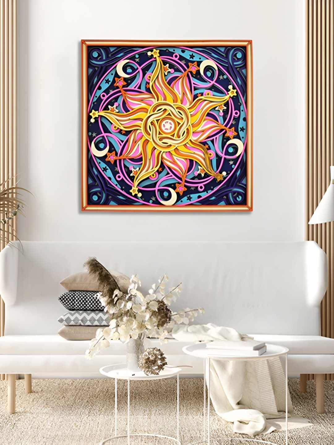 

CLAWCRAFTS Orange & Blue 3D Mandala Wooden Painting Wall Art