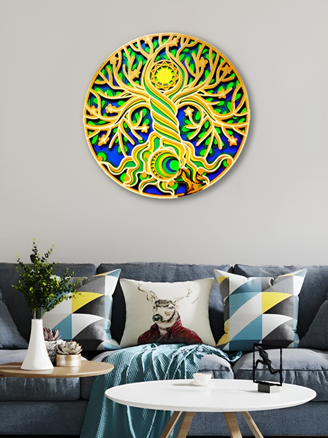 

CLAWCRAFTS Brown & Green Wooden 3D Mandala Wall Art