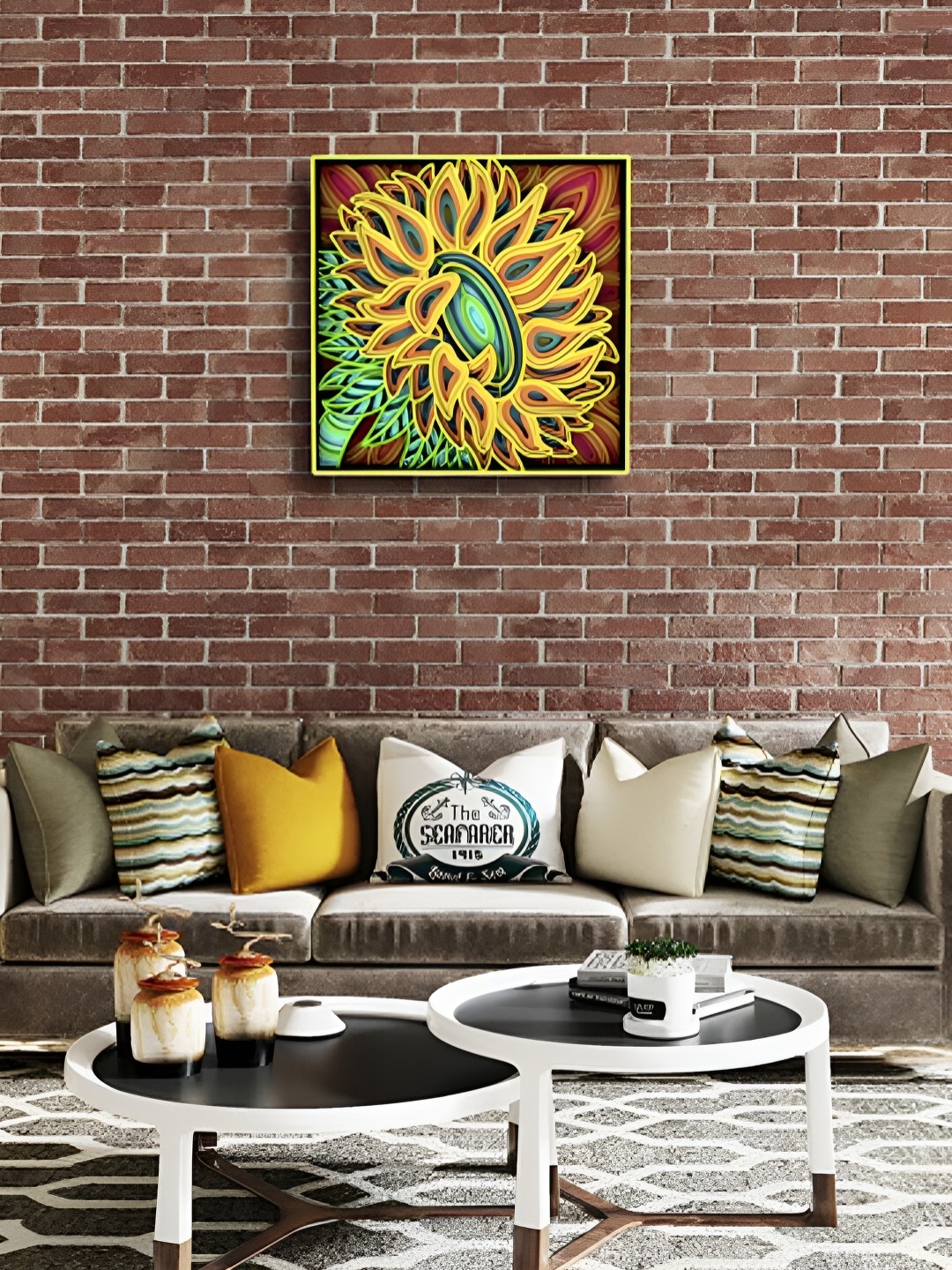 

CLAWCRAFTS Home Decor Yellow Wooden Painting Wall Art