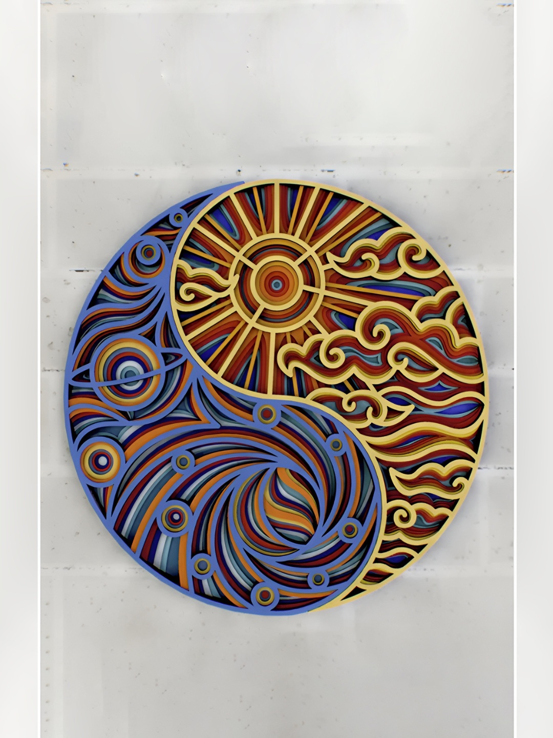 

CLAWCRAFTS Brown & Blue Wooden 3D Mandala Wall Art
