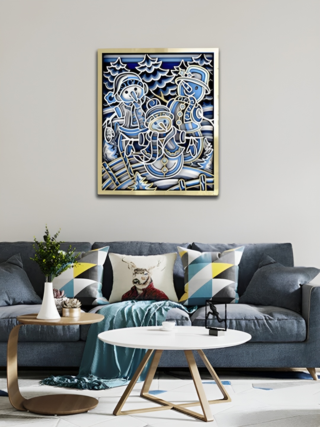 CLAWCRAFTS Blue & White Wooden Wall Art