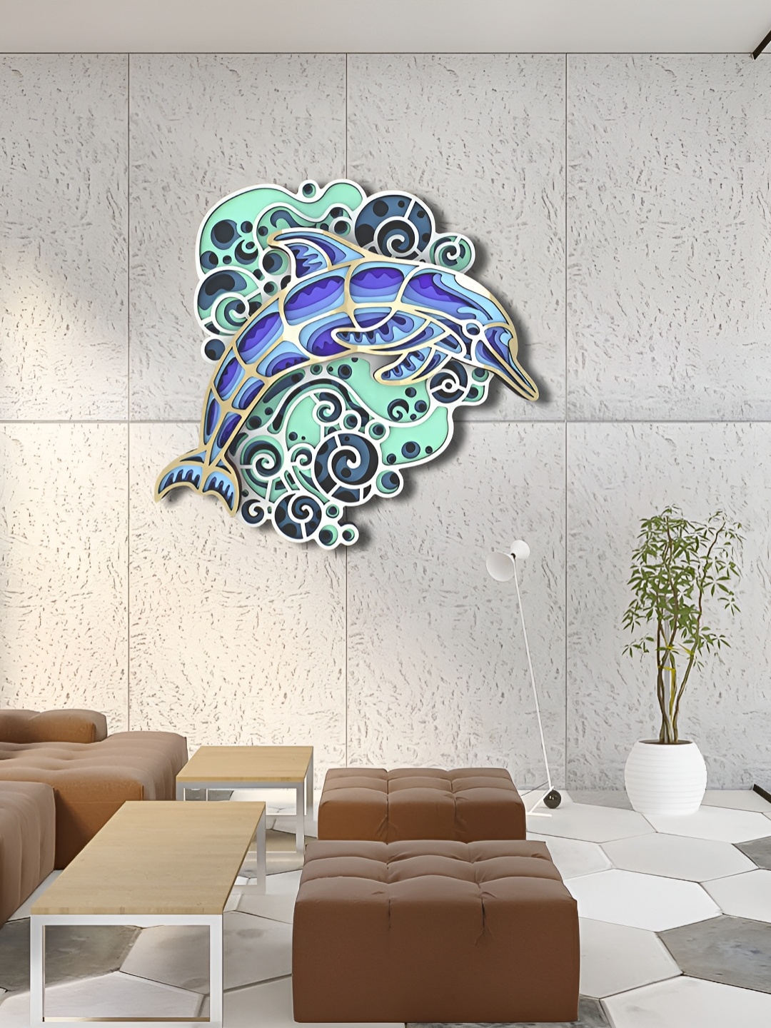 

CLAWCRAFTS Blue & Green Wooden 3D Mandala Wall Art