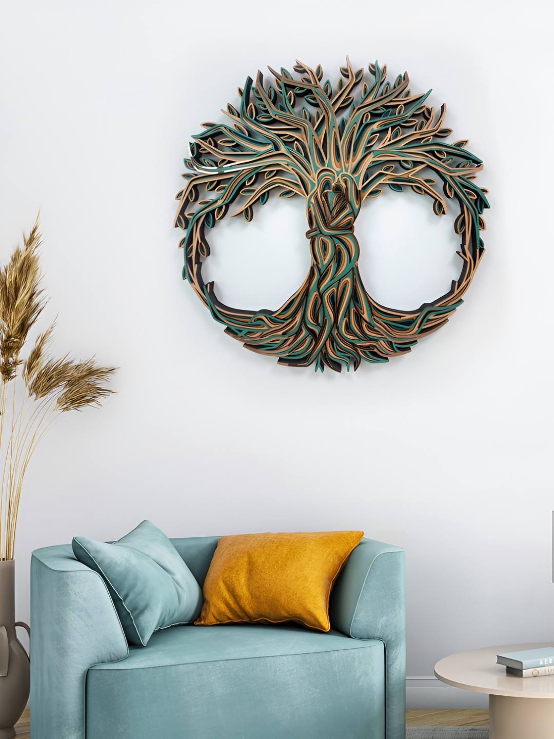 

CLAWCRAFTS Green & Beige Floral and Botanical Wooden Painting Wall Art
