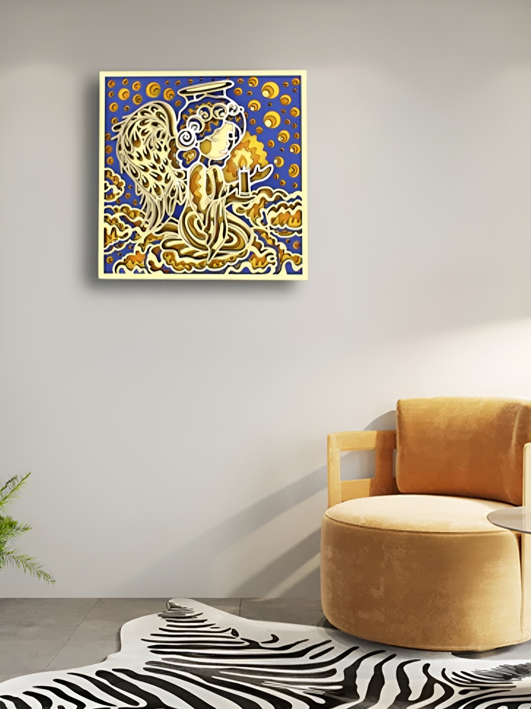 

CLAWCRAFTS Home Decor Yellow Wooden Painting Wall Art