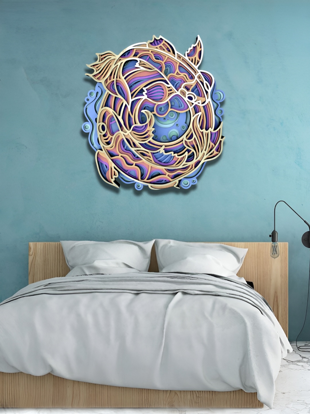 

CLAWCRAFTS Brown & Blue Wooden 3D Mandala Wall Art