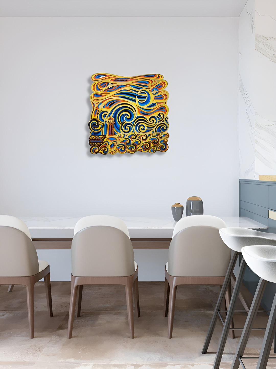 

CLAWCRAFTS Orange & Blue 3D Mandala Wooden Painting Wall Art