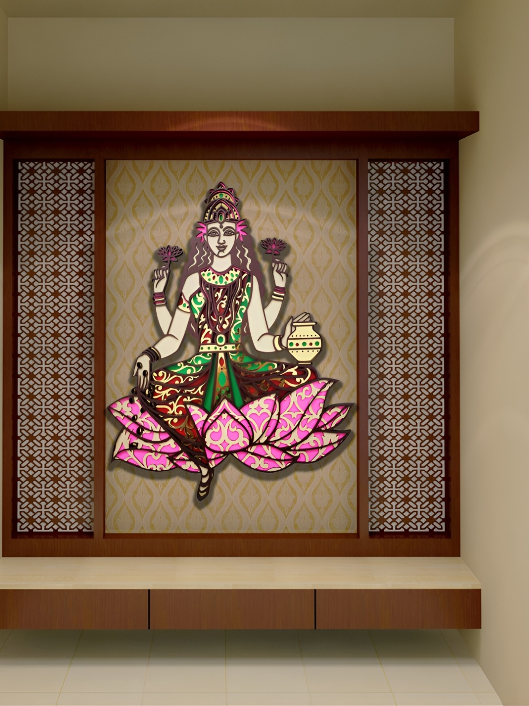 

CLAWCRAFTS Pink & Green Religious Wooden Painting Wall Art