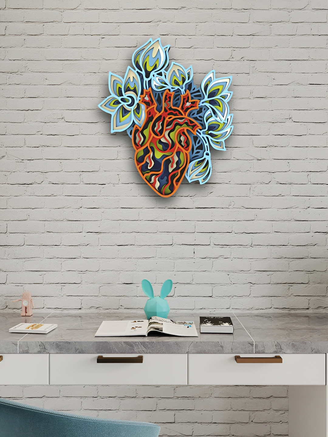 

CLAWCRAFTS Blue & Orange Wooden 3D Mandala Wall Decor