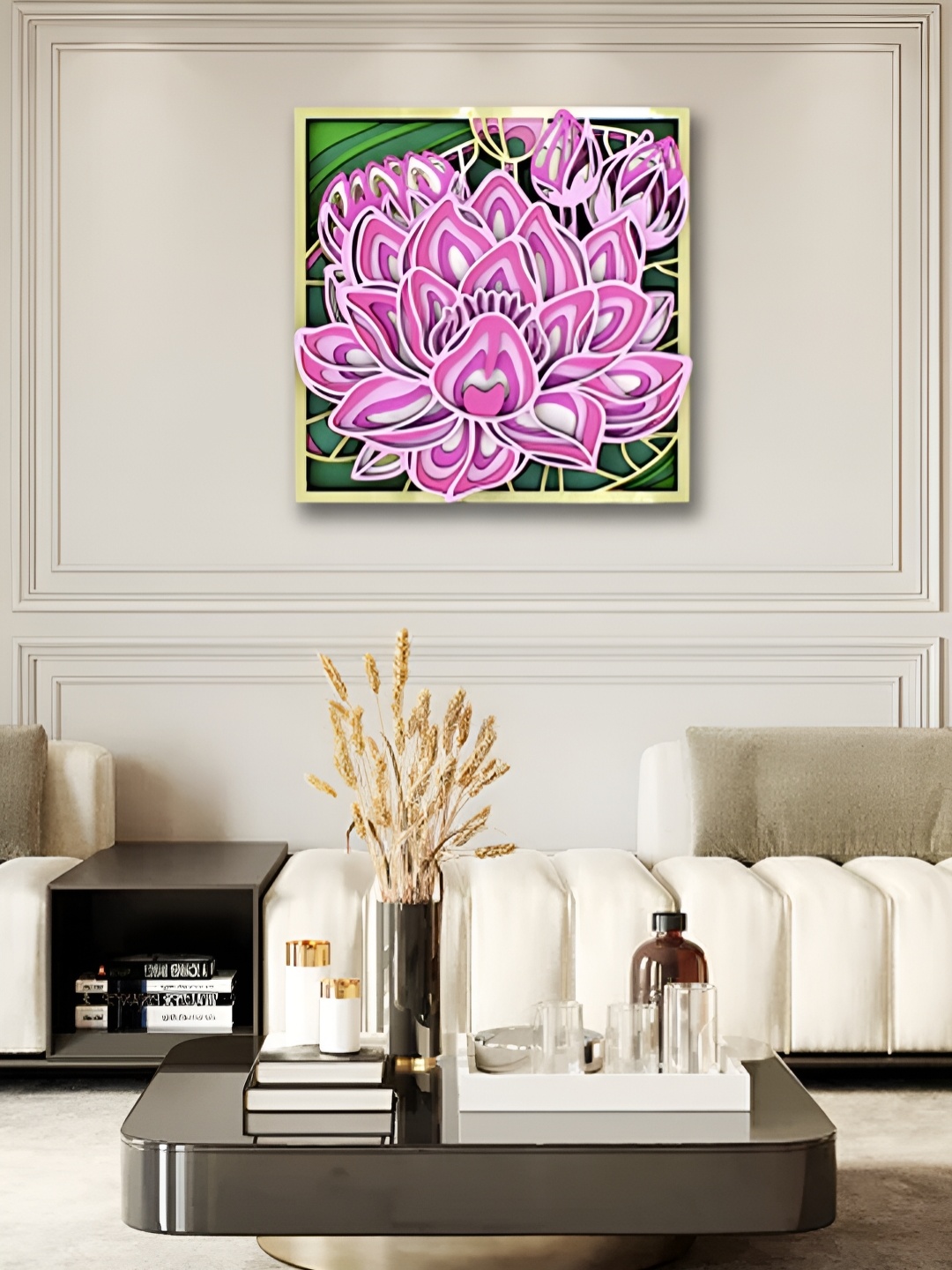 

CLAWCRAFTS Pink & White Wooden 3D Mandala Wall Decor