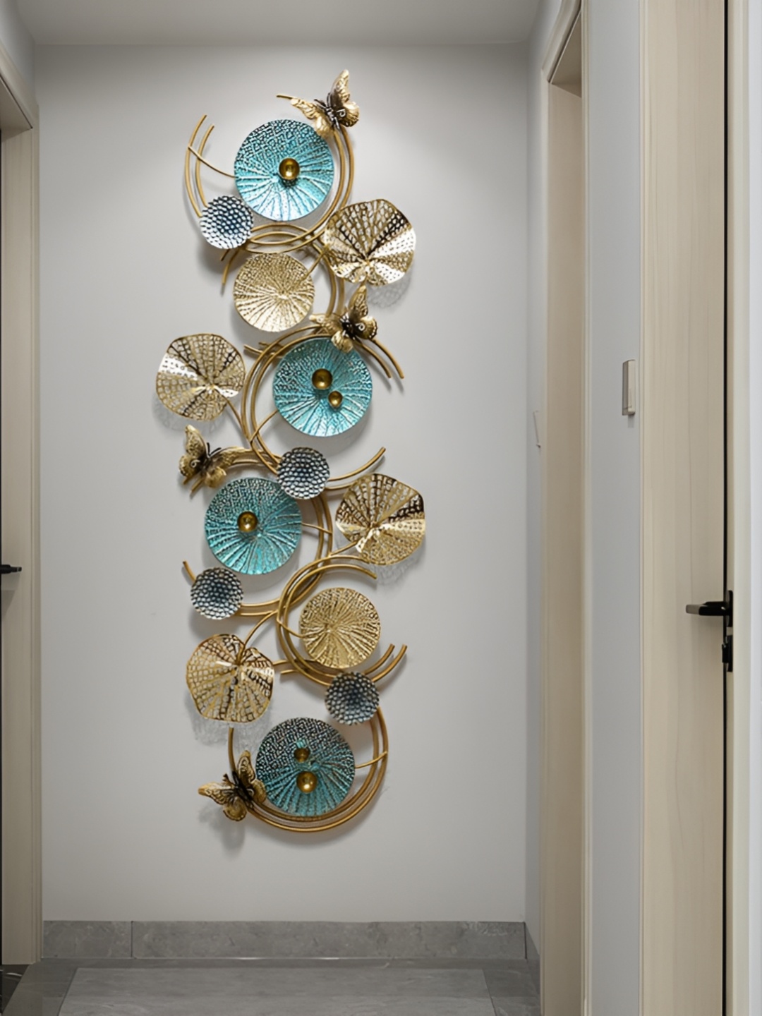 

HANDICRAFTS TOWN Gold Toned & Teal Floral and Botanical Paintings Wall Decor
