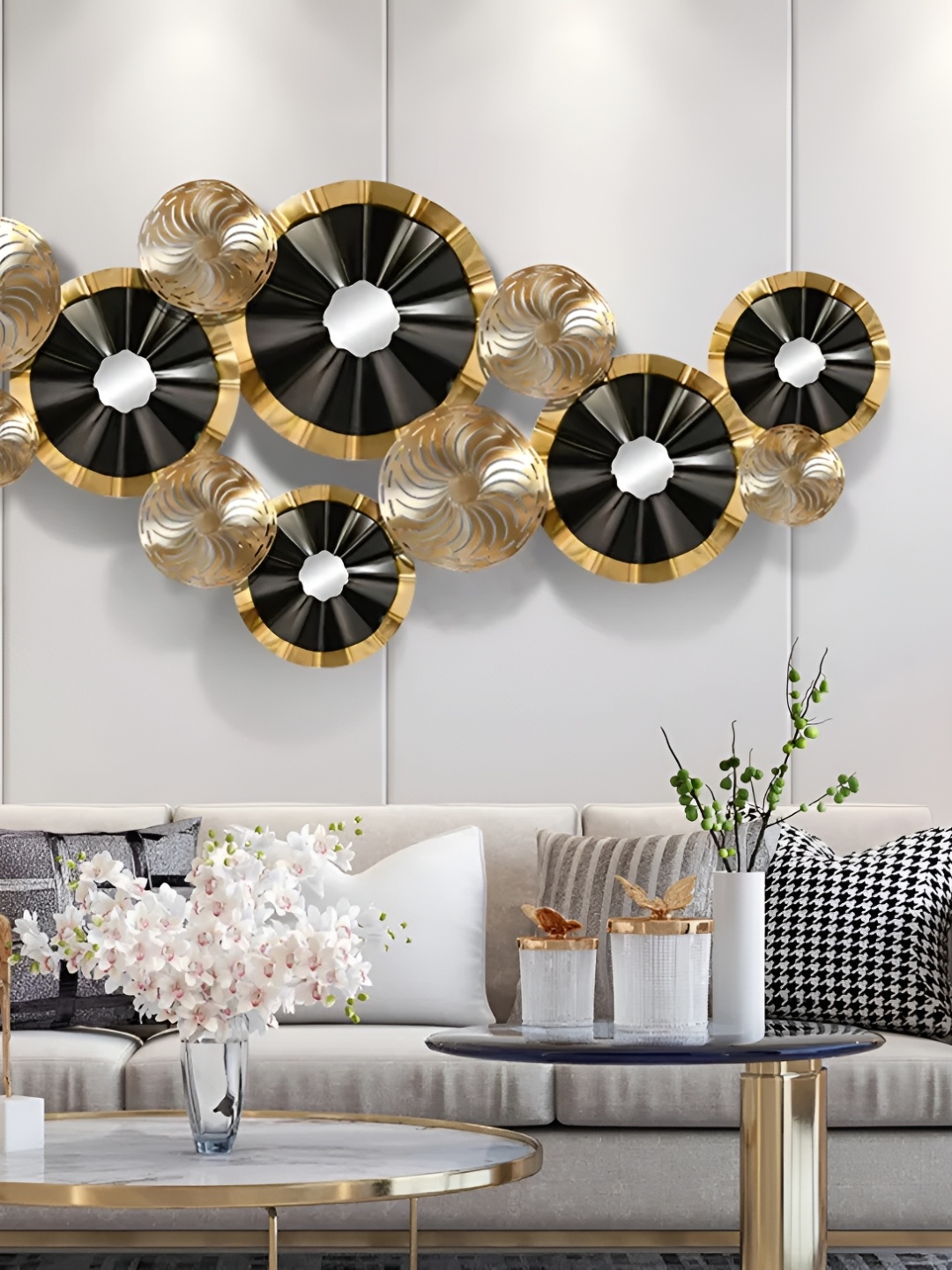 

HANDICRAFTS TOWN Cosmopolitan Black Gold Toned Floral Metal Wall Art