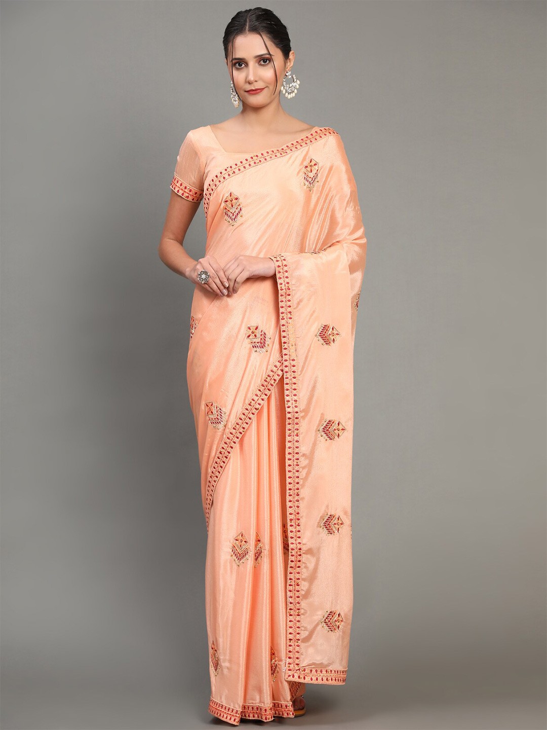 

GoStyle Ethnic Motifs Embroidered Saree, Orange