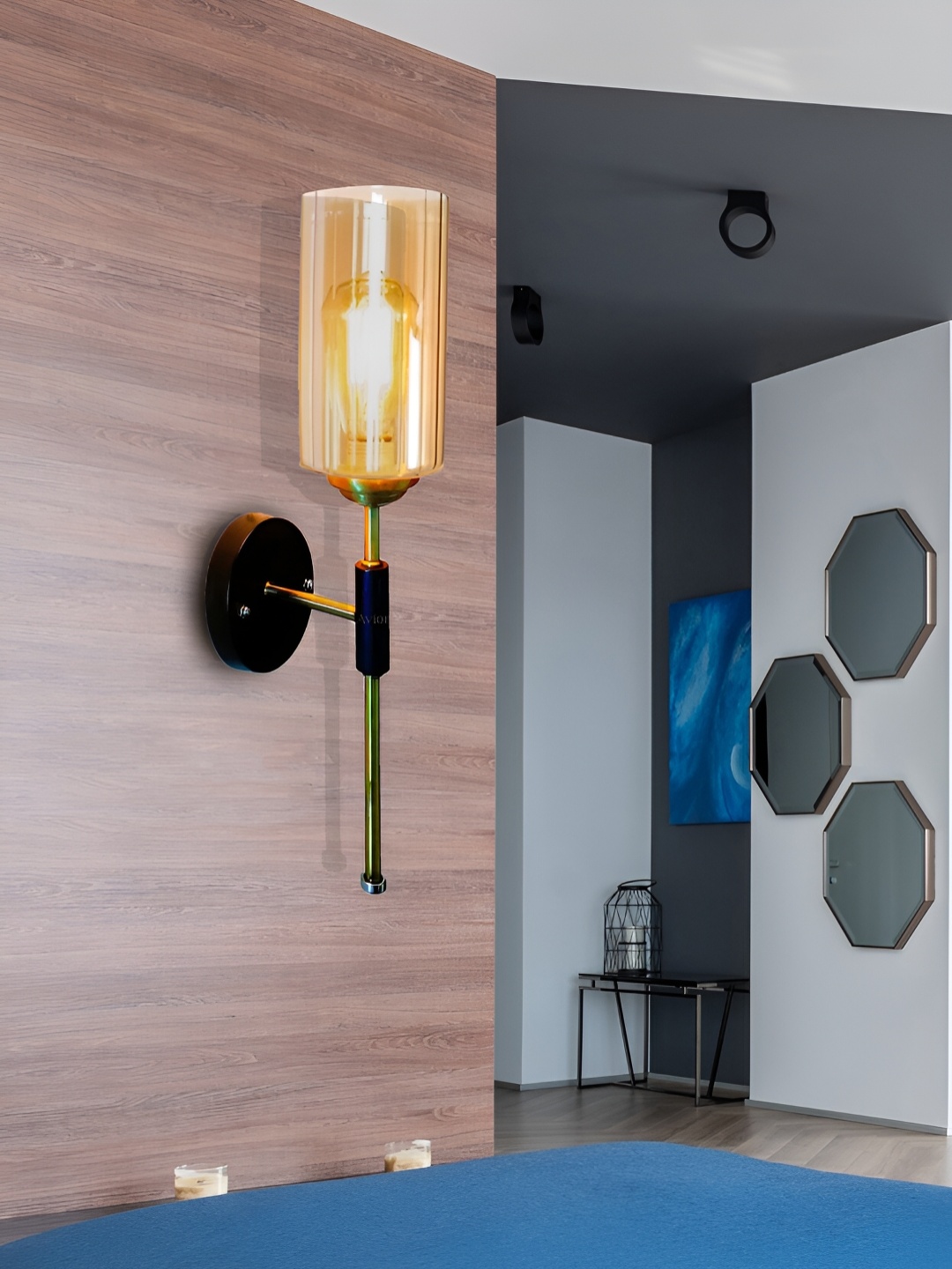 

BrightLyt Gold-Toned & Black Cylindrical Shaped Glass Wall Lamp