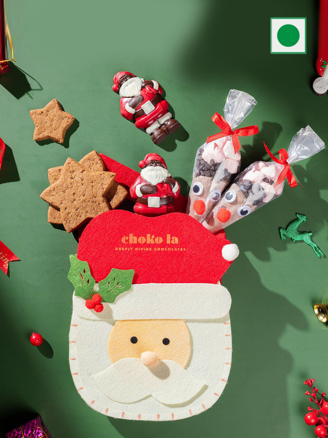 

choko la Set Of 3 Christmas Santa Goodie Bag, Brown