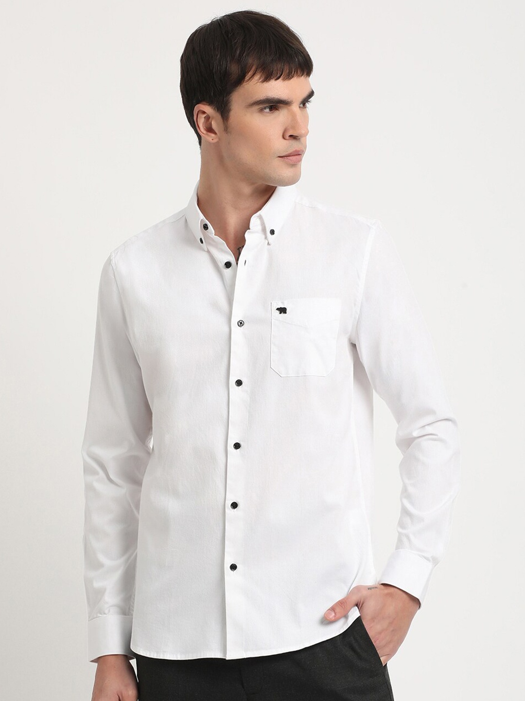 

THE BEAR HOUSE Twill Slim Fit Cotton Casual Shirt, White