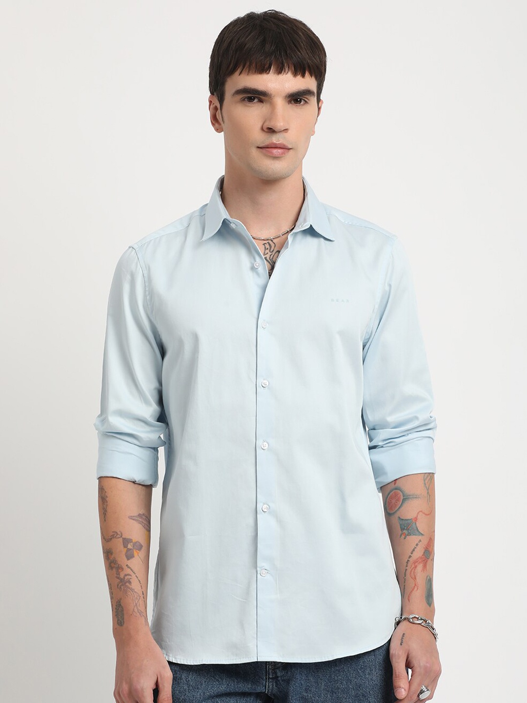 

THE BEAR HOUSE Slim Fit Cotton Casual Shirt, Blue