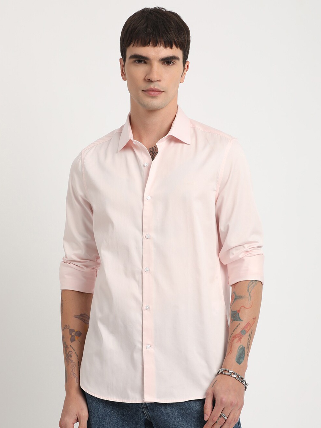 

THE BEAR HOUSE Slim Fit Cotton Casual Shirt, Pink