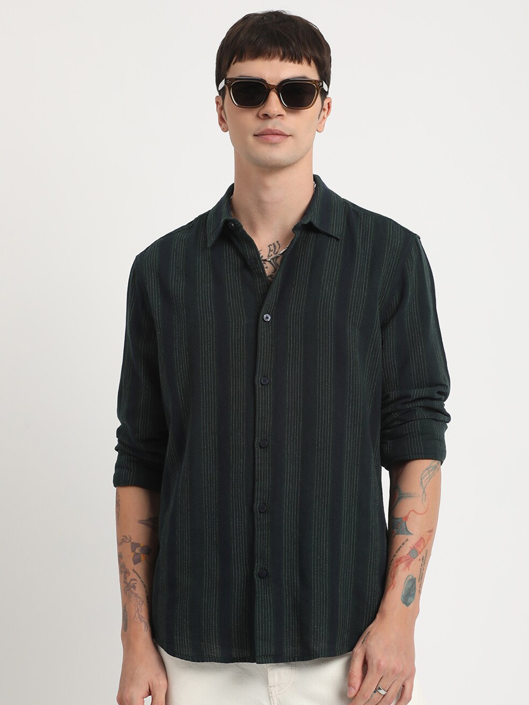 

THE BEAR HOUSE Striped Slim Fit Casual Shirt, Navy blue
