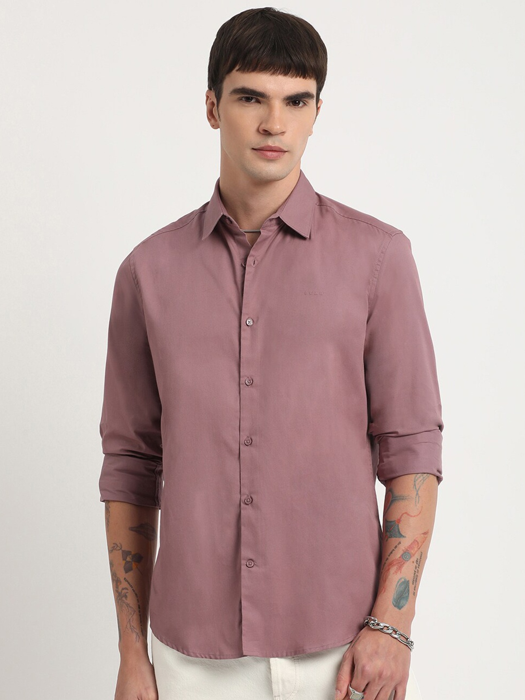 

THE BEAR HOUSE Slim Fit Twill Cotton Casual Shirt, Pink