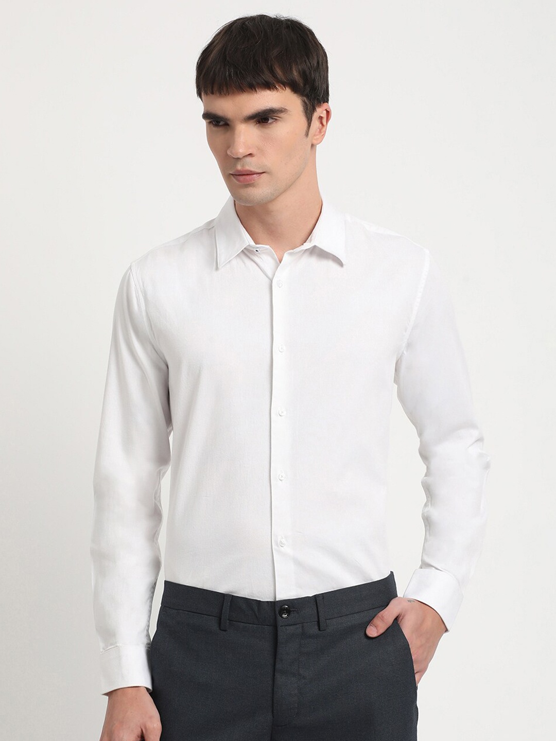 

THE BEAR HOUSE Twill Slim Fit Cotton Formal Shirt, White