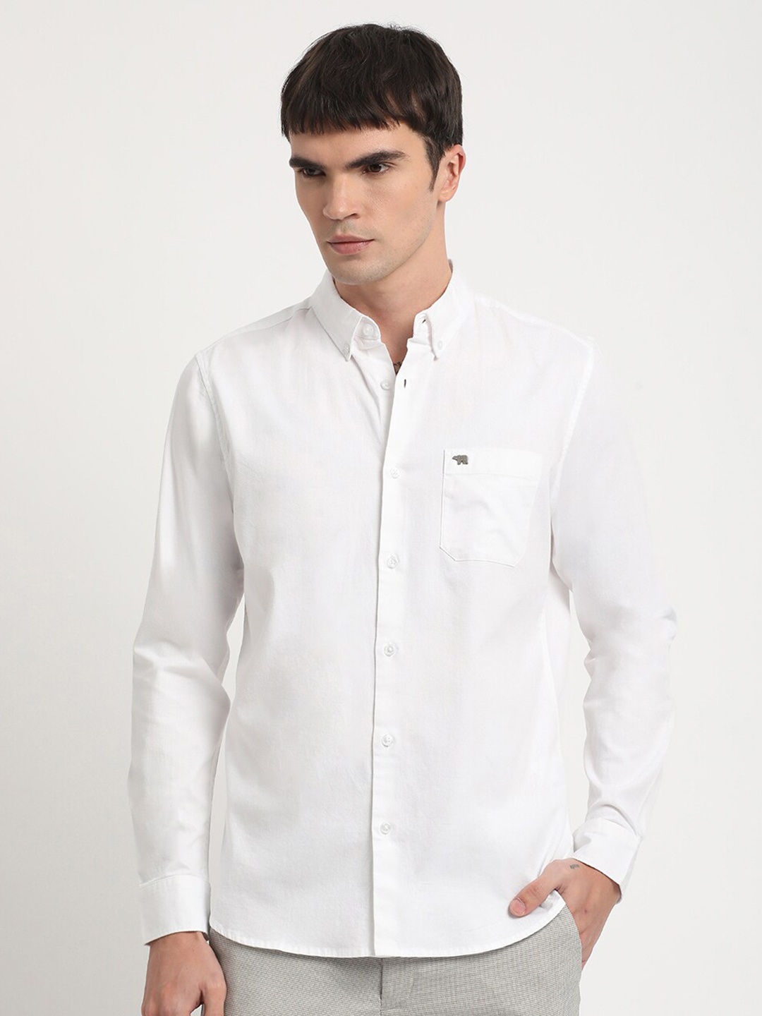 

THE BEAR HOUSE Twill Slim Fit Cotton Casual Shirt, White