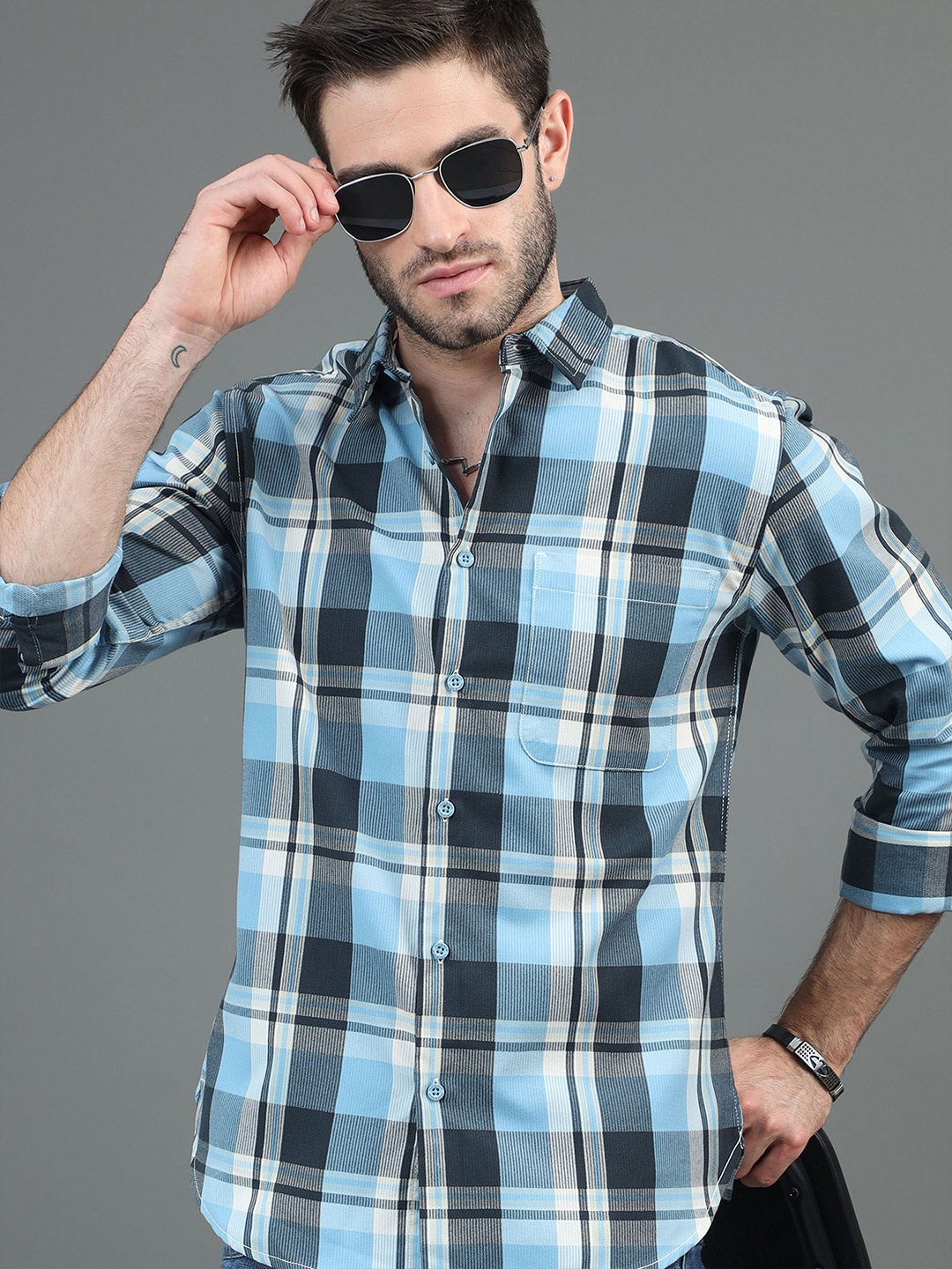 

HERE&NOW Blue Slim Fit Tartan Checks Casual Shirt