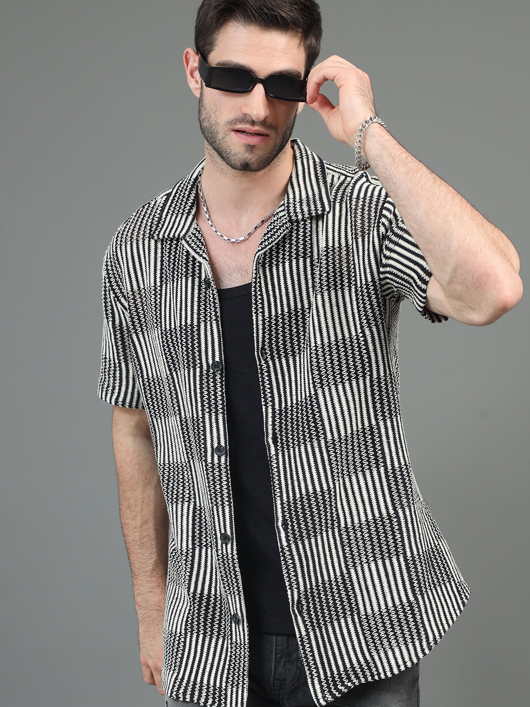 

HERE&NOW Striped Slim Fit Casual Shirt, Beige